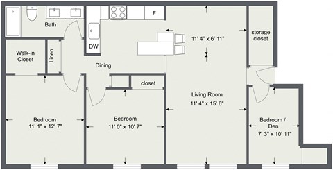 Floor plan for 3 beds, 1 bath, 1250 sqft